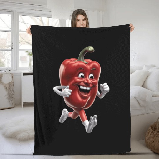 Red Bell Pepper Running Realistic Fleece Blankets