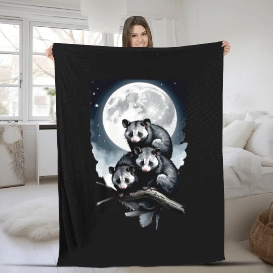 Opossum on Tree at Night Animals Lover Design Fleece Blankets