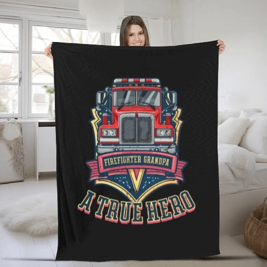 Firefighter Grandpa A True Hero Fleece Blankets