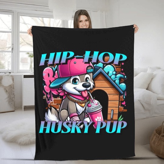 Cartoon Hip-hop Husky Pup Fleece Blankets