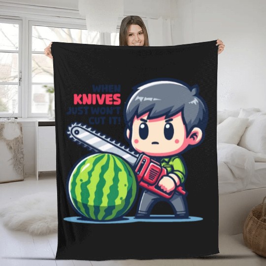Cutting Watermelon - Melon Chainsaw Fleece Blankets