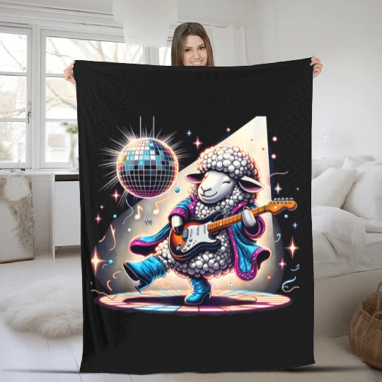 Disco Ball Guitar Sheep Fleece Blankets