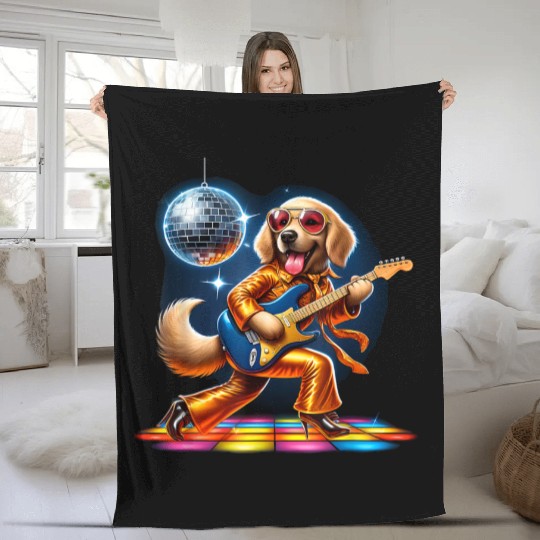 Disco Golden Retriever dog Fleece Blankets