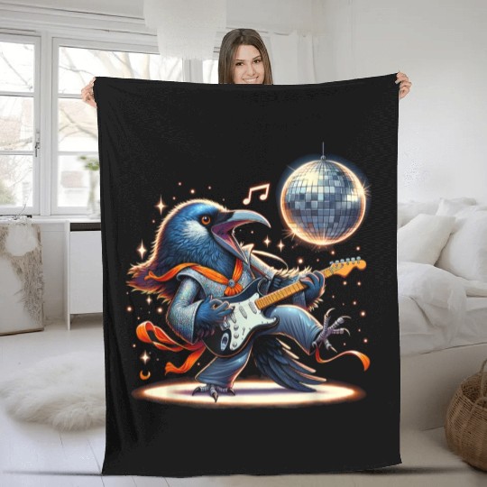 Disco Ball Guitar Raven Fleece Blankets