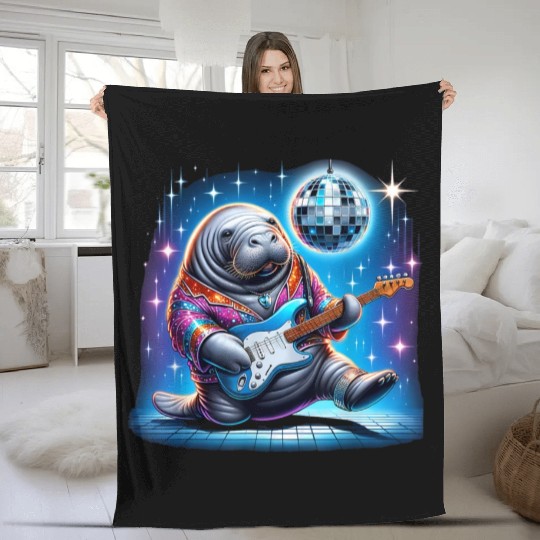 Disco Ball Guitar Manatee Fleece Blankets