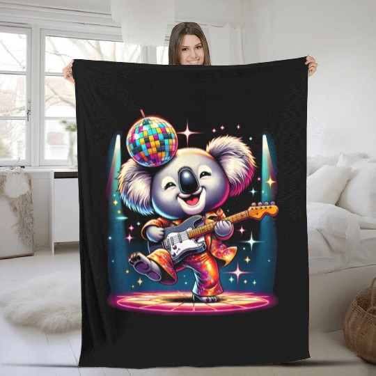 Disco Ball Guitar Koala Fleece Blankets