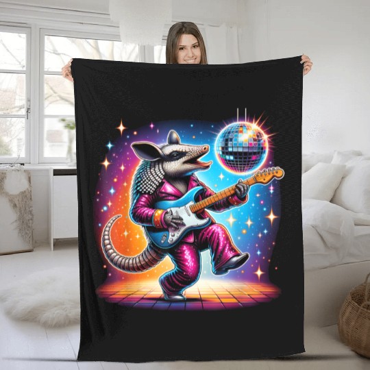 Disco Ball Guitar Armadillo Fleece Blankets