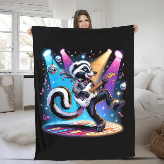 Disco Ball Guitar Skunk Fleece Blankets