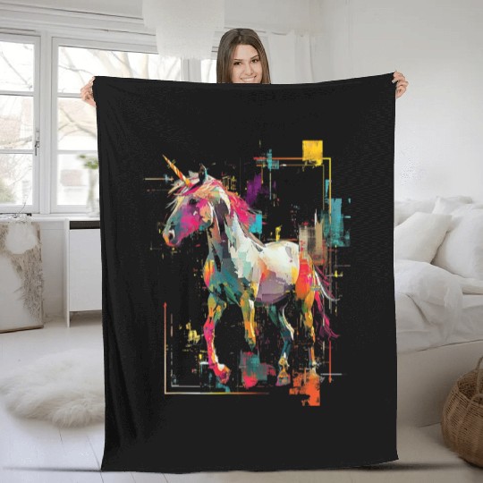 Unicorn Rainbow Animal Illustration Fleece Blankets