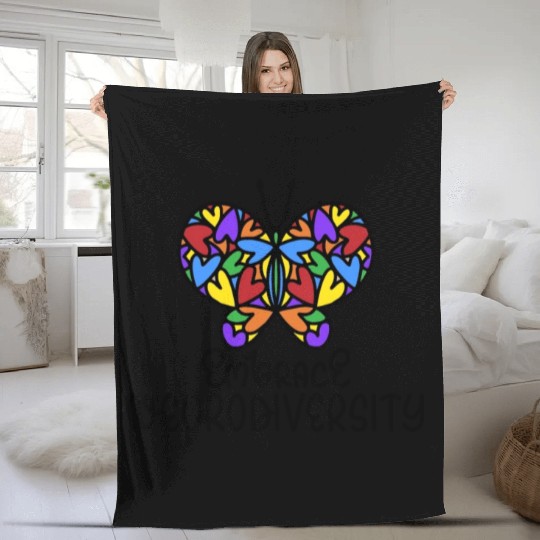 Embrace Neurodiversity Awareness Aware Motivationa Fleece Blankets