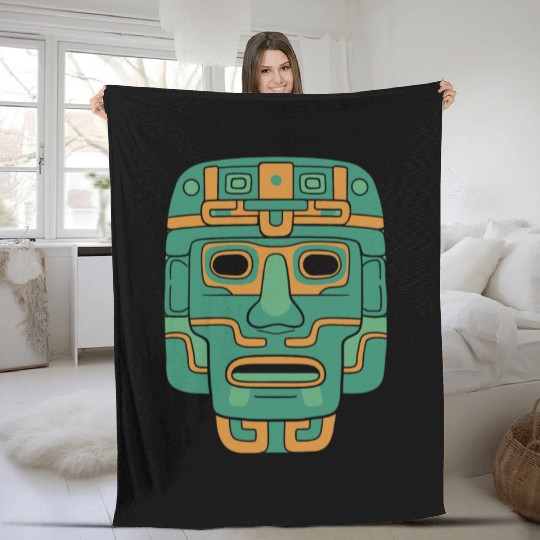 Aztec God Ancient Mythology Huitzilopochtli Mask Fleece Blankets