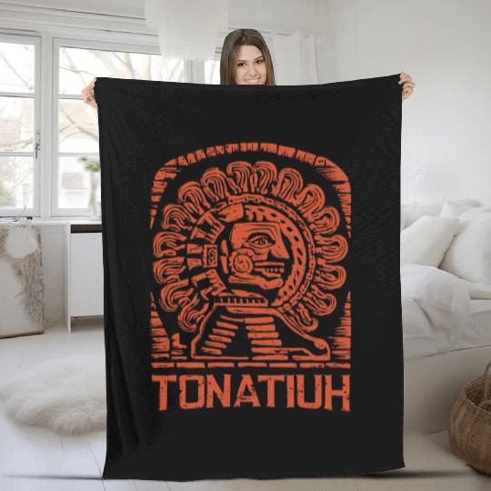 Aztec God Ancient Mythology Tonatiuh Sun and Fleece Blankets