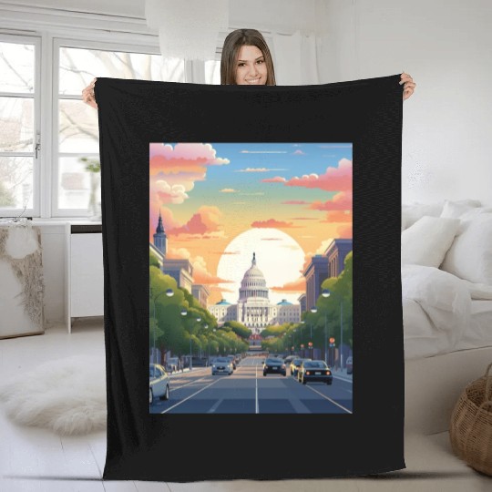 Sunset in US Capitol Washington DC Fleece Blankets