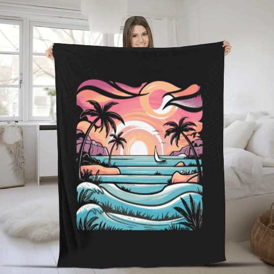 Azure Embrace Mediterranean Dreamscapes Fleece Blankets