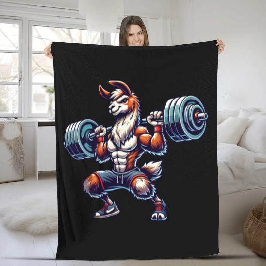 Llama Alpaca Barbell Weightlifting Workout Fleece Blankets