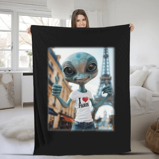 A Alien in Paris. I love Paris Fleece Blankets