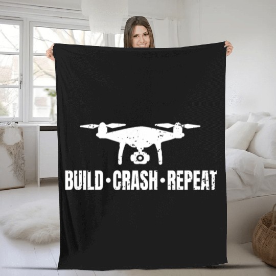 drone build crash repeat drone pilot Fleece Blankets