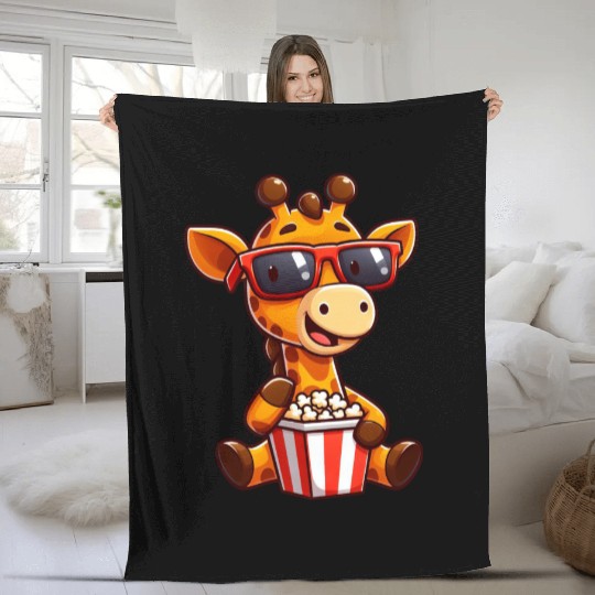 Cool giraffe popcorn cinema movie film lover Fleece Blankets