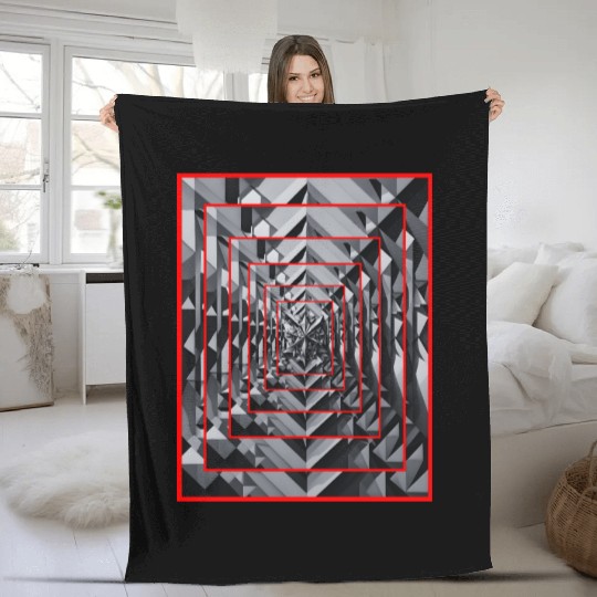 Black/gray rectangle, deep effect and red lines. Fleece Blankets