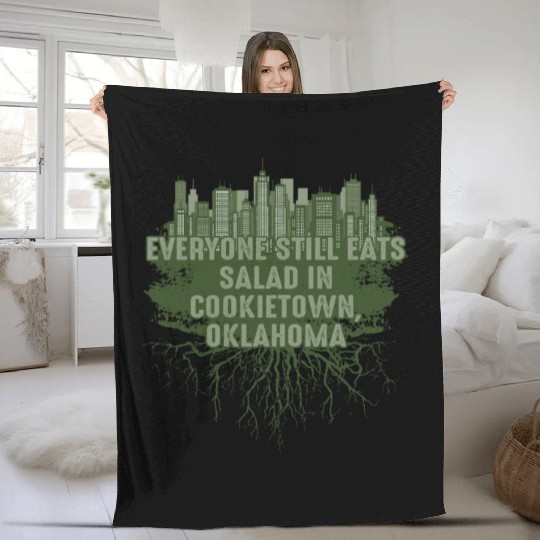 Eating Salad in Cookietown Oklahoma Pun OK Joke Ok Fleece Blankets