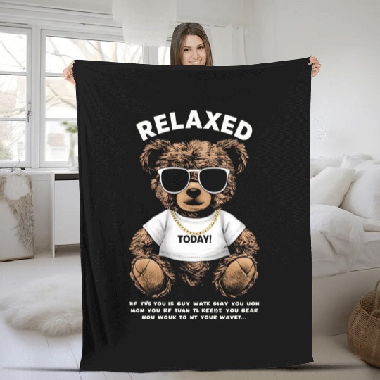 Relaxed Teddy Bear with Sunglasses Fleece Blankets