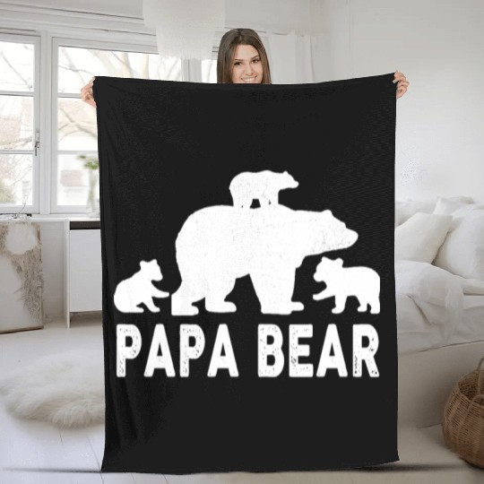 Papa Bear Fathers Day 3 Cubs Kid Fleece Blankets