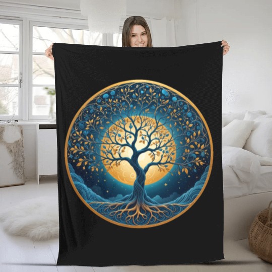 Irish Nordic Celtic Tree of Life Yggdrasil Fleece Blankets
