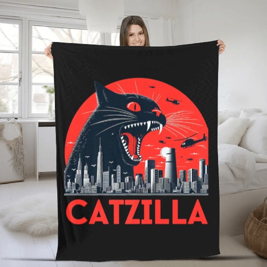 Catzilla Cat Japanese Premium Fleece Blankets
