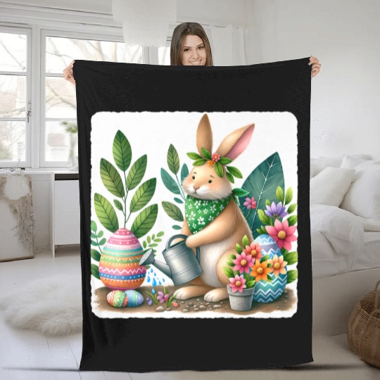 Rabbit Planting Garden Easter Bandana Fleece Blankets