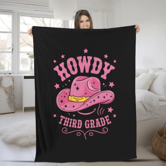 Howdy 3rd Grade Cowboy Cowgirl Back To School Fleece Blankets