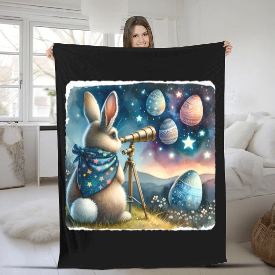 Rabbit Gazing Stars Festive Premium Fleece Blankets