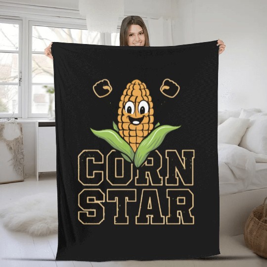 Funny Farm Food Fleece Blankets Corny Cob Farmer Corn Star
