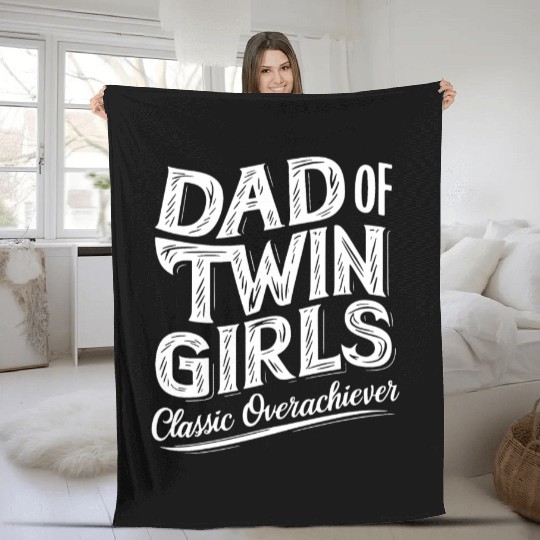 Dad of Twins Girls Fleece Blankets Funny Father's Day