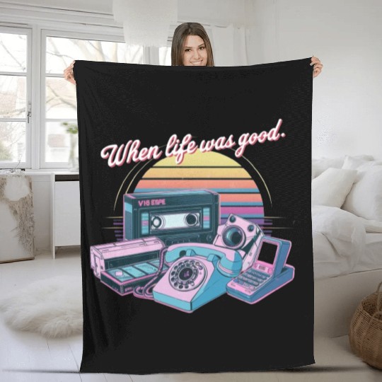 80's When Life was Good Gadgets in Synthwave Fleece Blankets