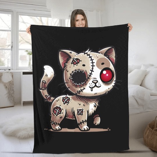 scary zombie kawaii cat for halloween fun Fleece Blankets