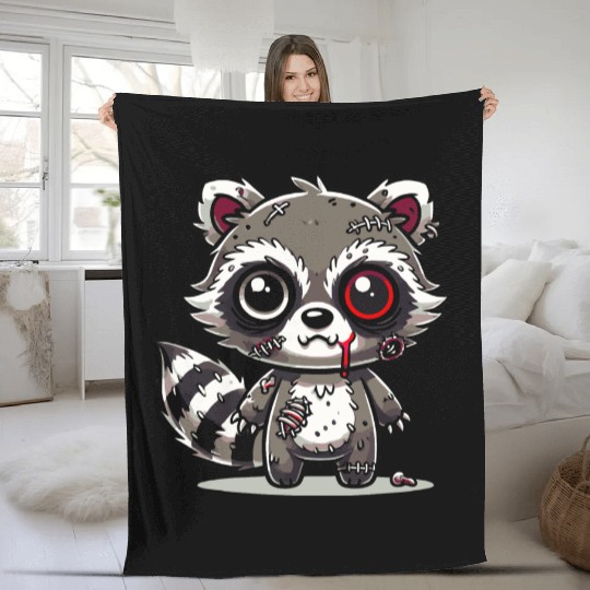 scary zombie raccoon for Halloween fun Fleece Blankets