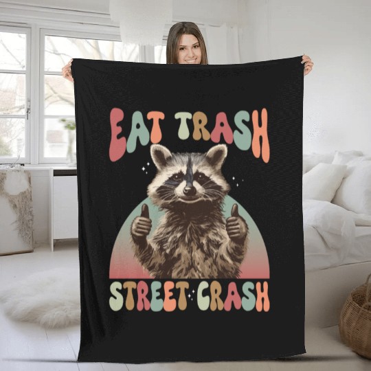 Funny Possum Raccoon Eat Trash Street Crash Fleece Blankets