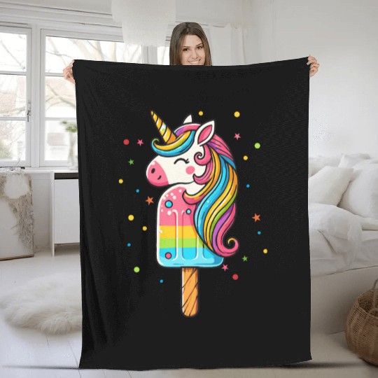 Colorful unicorn ice cream motif for summer Fleece Blankets