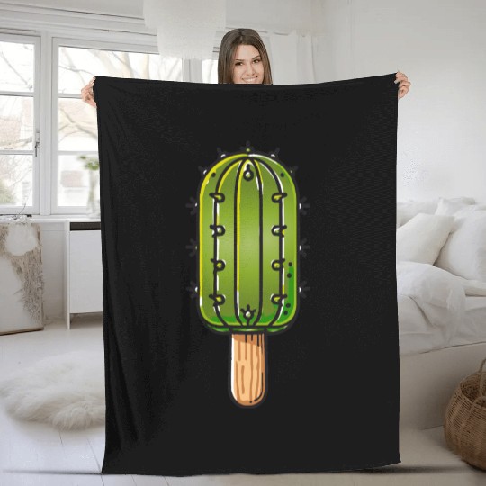Funny cactus ice cream motif in comic style is fun Fleece Blankets