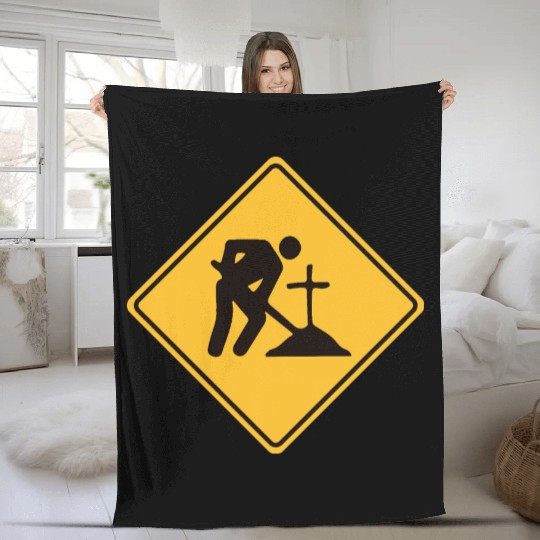 Midnight Exhume Site - Weird Road Sign Fleece Blankets