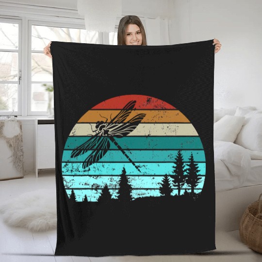 Dragonfly Vintage Retro Insect Nature Fleece Blankets