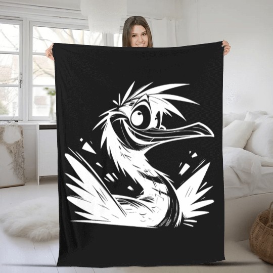 Cormorant Bird With Big Eyes Pencil Sketch Fleece Blankets