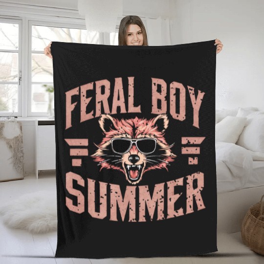 Feral Boy Summer Fleece Blankets Funny Trash Panda Raccoon