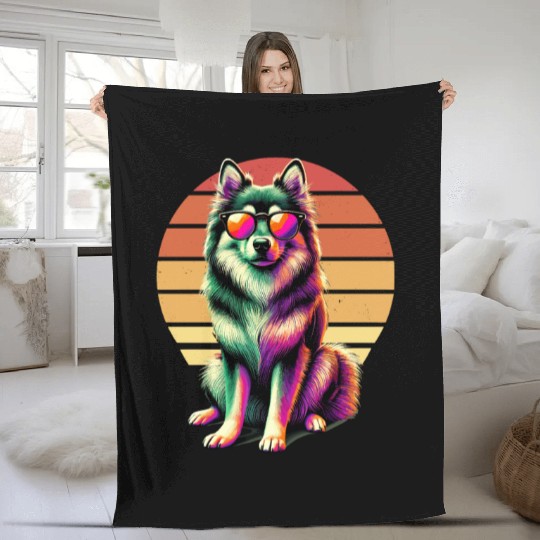 Retro Sunset Sunglasses Swedish Vallhund Fleece Blankets