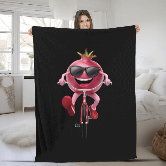 Pomegranate Cycling On Bike Realistic Fleece Blankets