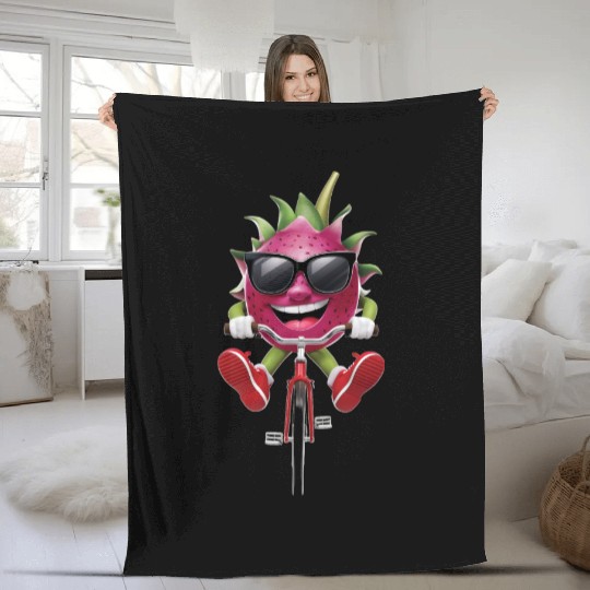 Dragon Fruit Cycling On Bike Realistic Fleece Blankets