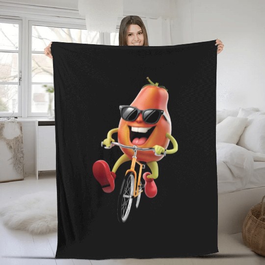 Papaya Cycling On Bike Realistic Fleece Blankets