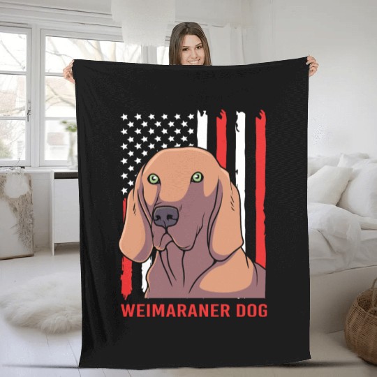 US Flag 4th Of July Patriotic Dog Weimaraner Lover Fleece Blankets