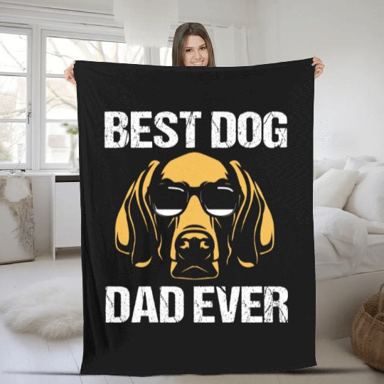 Fathers Day Dog Wearing Sunglasses Weimaraner Dad Fleece Blankets