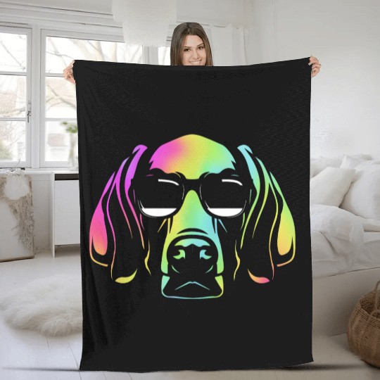 Colorful Weimaraner Dog Wearing Sunglasses Fleece Blankets